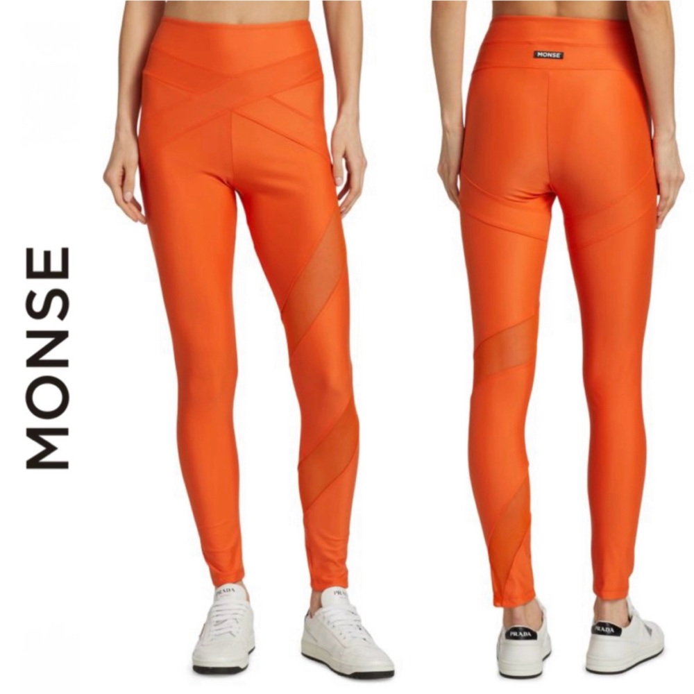 NWT🍊MONSE Crisscross Waist Leggings in Bright Orange Size L